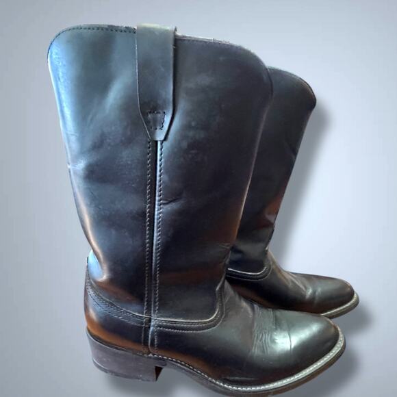 Men's Size 10EE ACME Black Leather Classic Western Boots Neoprene Soles EUC - Picture 2 of 12